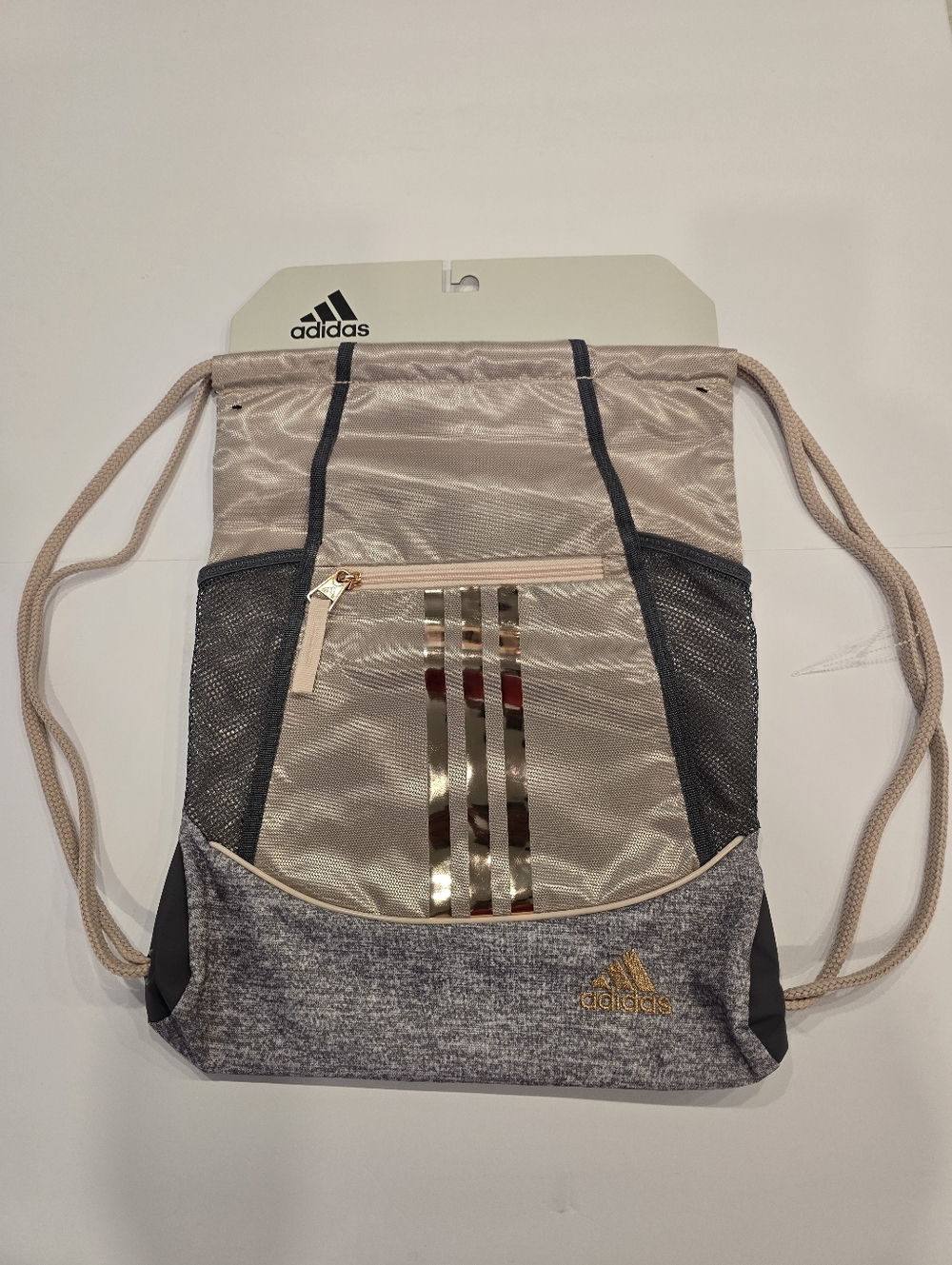adidas Men’s Women's Metallic Rose Gold Drawstring Gym Bag Sackpack